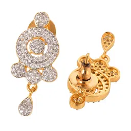 Saraf RS Jewellery Gold-Plated Black Beaded & White AD Stone-Studded Mangalsutra With Earrings image 5