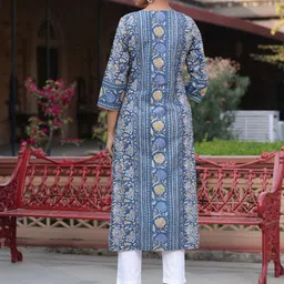 Rain & Rainbow Floral Printed Thread Work Cotton Straight Kurta image 5