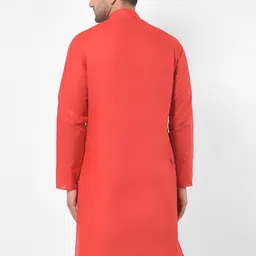 SG LEMAN Men Red Solid Straight Kurta image 3