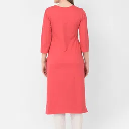 Span Round Neck Three-quarter sleeves Yoke Design Thread Work Cotton Straight Kurta image 5