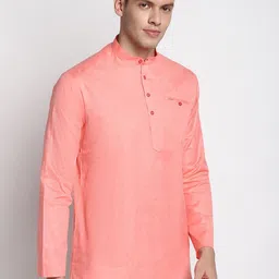 DEVOILER Men Pink Cotton Short Kurta image 4