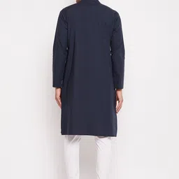 Hypernation Men Navy Blue Thread Work Kurta image 5