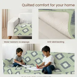 URBAN SPACE Green & Green Printed Polyester 1 Piece Sofa Cover image 2