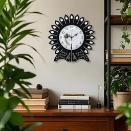 Aura Black & White Peacock Textured Wood Wall Clock-picture-16