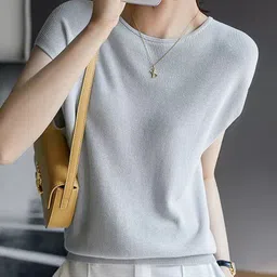 StyleCast Women Cotton Short Sleeve Crew Neck Sweater-image-7