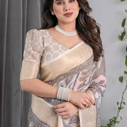 MAHARANI COUTURE Ethnic Motif Printed Zari Pure Cotton Kanjeevaram Saree With Tassel-picture-26