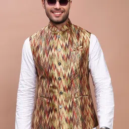 SHOWOFFFF Embroidered Mandarin Collar Slim-Fit Nehru Jacket-picture-15