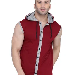 Blisstone Sleeveless Colourblocked Slim Fit Hooded T-Shirt-image-25