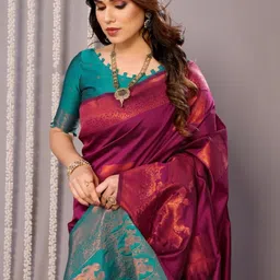 WOVENSTOCK Ethnic Motifs Zari Pure Silk Handloom Kanjeevaram Saree image 2