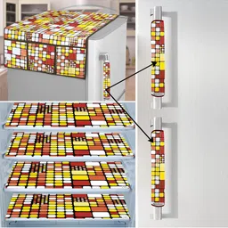 E-Retailer White 7 Pieces Printed Refrigerator Covers With Pockets-picture-52