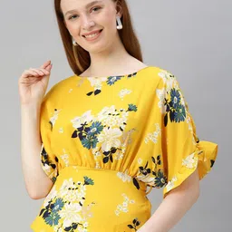 Sera Floral Print Extended Sleeves Crepe Cinched Waist Top image 1