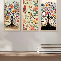 Kotart Brown & White 3 Pieces Floral and Botanical Wooden Wall Paintings-picture-22