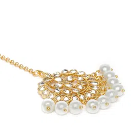 Peora White Gold-Plated Kundan & Pearl Maang Tikka image 5