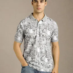 Louis Philippe Sport Graphic Printed Polo Collar Pure Cotton T-shirt-picture-12