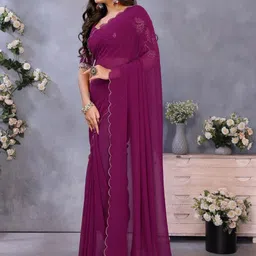 DIVASTRI Women Embroidered Border Saree With Embroidery Work Blouse Piece image 4