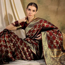 MANVAA Woven Design Zari Silk Blend Banarasi Saree image 5