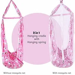 baybee Hanging Cradle for new born baby Hanging Sleep Swing Cradle/Jhula/Jhoola/Bed/Baby Bedding with Net and Spring Set for 0-12 Months Baby Boys and Girls - Pink image 2