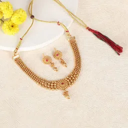 Thrillz Gold-Plated Cubic Zirconia Studded & Beaded Jewellery Set-picture-15