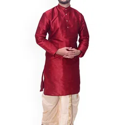 Om Shubh Mangalam Band Collar Dupion Silk Straight Kurta With Dhoti Pants image 3