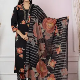 Ruaati Women Floral Printed Cotton Kurta with Palazzos & Dupatta-picture-10