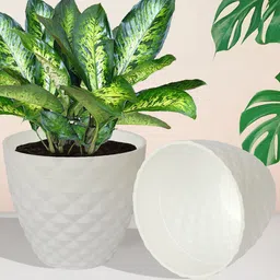 Kuber Industries White Textured Flower Pot Planter image 2