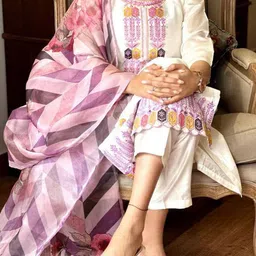 KALINI Women Floral Embroidered Regular Sequinned Kurta with Trousers & With Dupatta image 3