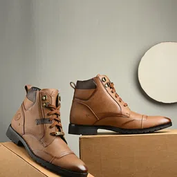 Vellinto BURNOX Men Round Toe Mid-Top Lace-Ups Biker Boots-picture-25