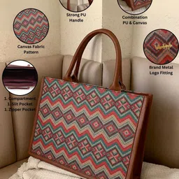 LIKE STYLE Geometric Colourblocked Structured Tote Bag image 4