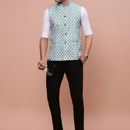 SHOWOFFFF Woven Design Slim Fit Mandarin Collar Nehru Jacket image 4