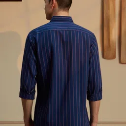 Peter England Casuals Men Slim Fit Spread Collar Vertical Striped Cotton Casual Shirt image 4