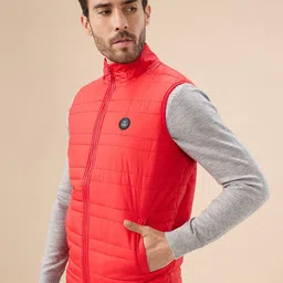 Status Quo Men Stand Collar Self Design Lightweight Gilet Jacket image 4