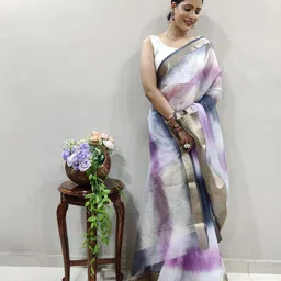 V3 FASHION STUDIO Tie and Dye Zari Organza Handloom Leheriya Saree image 2