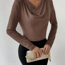 LULU & SKY Solid Cowl Neck Long Sleeves Top image 3