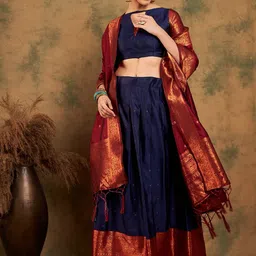 MANVAA Woven Design Zari Semi-Stitched Lehenga & Unstitched Blouse With Dupatta-picture-33