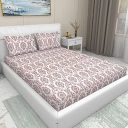 Aura Brown Floral 220 TC King Bedsheet with 2 Pillow Covers-image-0