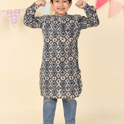 Fabindia Boys Ethnic Motifs Printed Festive Cotton Straight Kurta-picture-24