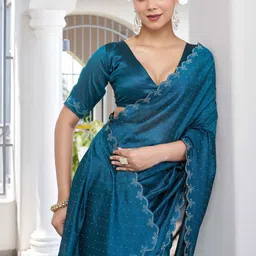 GHAN SALS Embellished Beads & Stones Baluchari Saree With Blouse Piece-picture-35