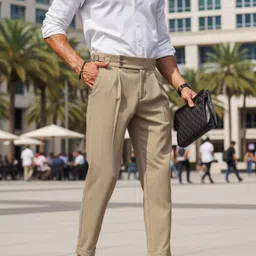 COVZ Men Solid Comfort Slim Fit Mid-Rise Easy Wash Pleated Gurkha Formal Trousers-picture-10