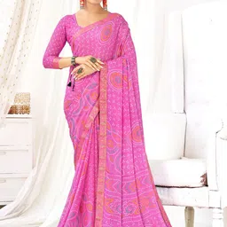 KALINI Bandhani Zari Poly Chiffon Saree-picture-11