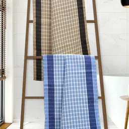 Athom Living White & Blue 2 Pieces Checked Cotton 210 GSM Bath Towels-image-56