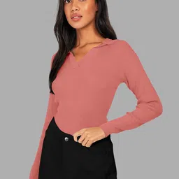 Maheshvi Women Ribbed Shirt Collar Fitted Crop Top-picture-40