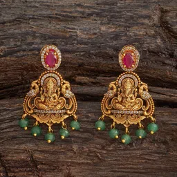 Kushal's Fashion Jewellery Gold-Plated Stone Studded & Beaded Antique Drop Earrings-picture-15