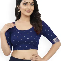 PU FASHION Printed Round Neck Saree Blouse-image-54