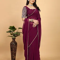 K 5 Fashion Solid Pure Georgette Saree image 2
