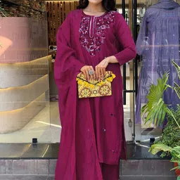 GoSriKi Floral Embroidered Regular Kurta with Palazzos-picture-34