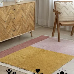 THEGASBH Pink & Yellow Geometric Printed Hand-Tufted Shaggy Cotton Carpet image 2
