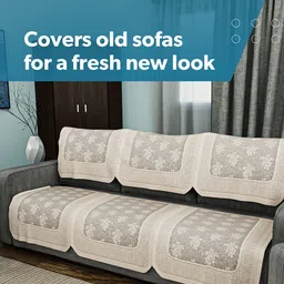 Kuber Industries Cream-Coloured 6 Pieces Self Design Cotton 3 Seater Sofa Covers image 4