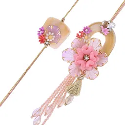 Aapno Rajasthan Set Of 2 Bhaiya Bhabi Rakhi With Roli Chawal & Greeting Card image 5