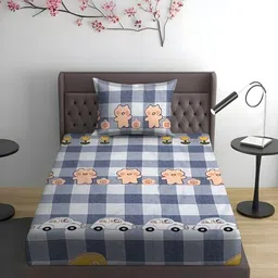 WEAVE AND DECOR Blue Cartoon Characters 300 TC Single Bedsheet with 1 Pillow Covers-picture-23