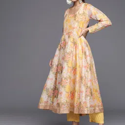 KALINI Women Floral Printed Empire Sequinned Kurta with Trousers & With Dupatta image 4